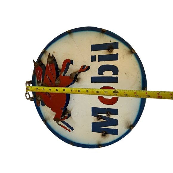 Handmade 3D MOBIL Oil Metal Sign Advertising Made Mexico 15" Diameter MAN CAVE - Picture 3 of 8